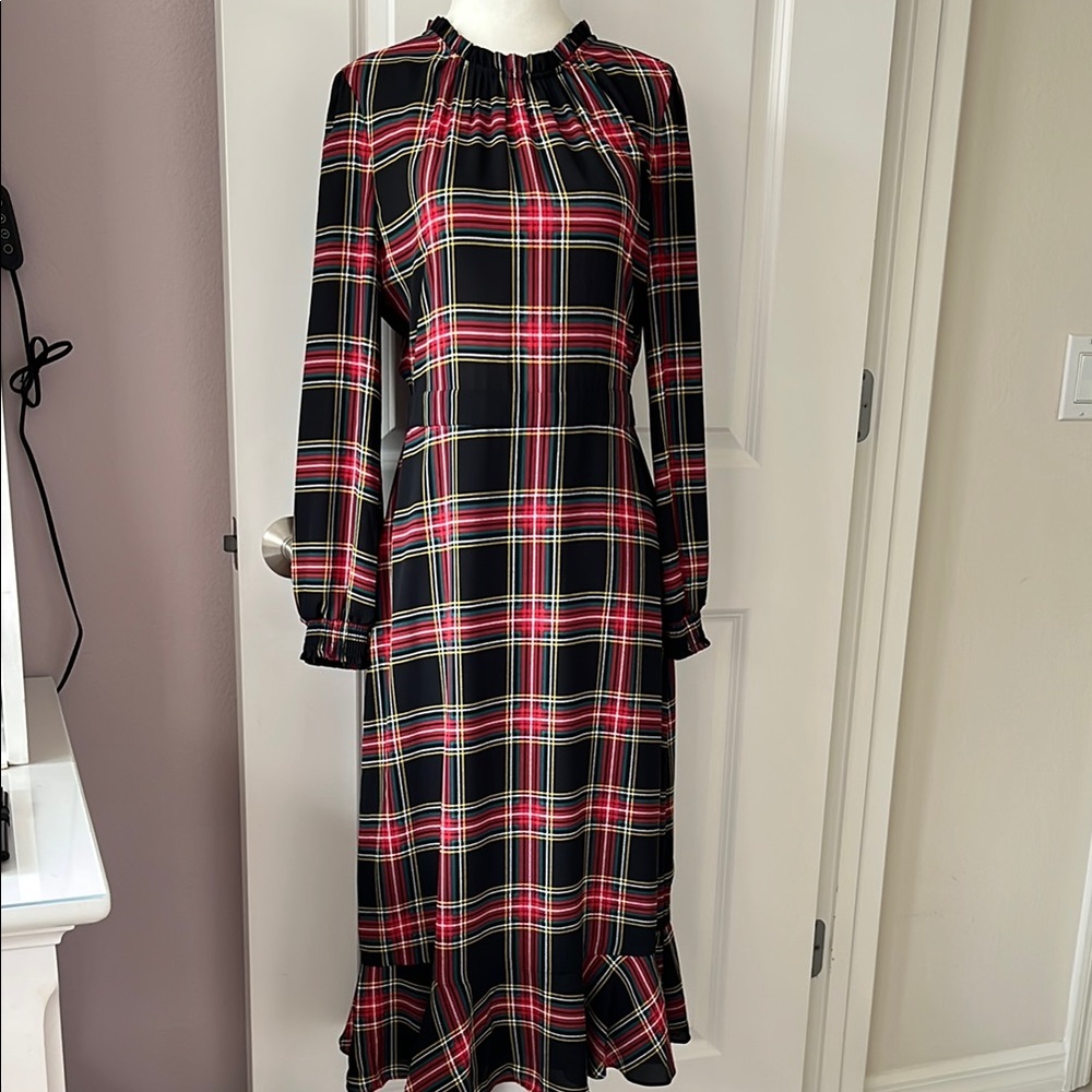 J. Crew Plaid Long Sleeve Dress - Red, Black, Yellow